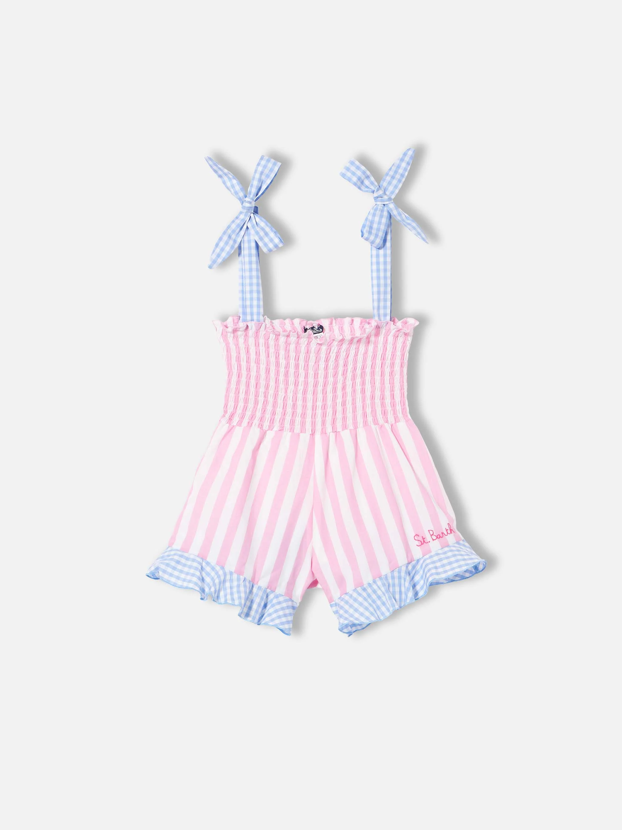 Korte jumpsuit voor meisjes met streepjesprint