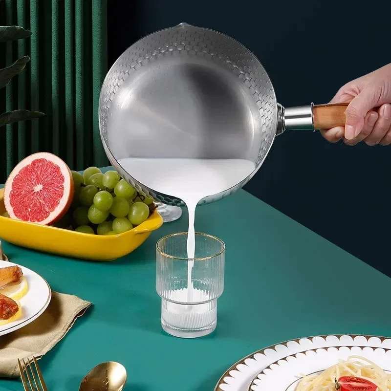 Casserole japonaise en acier inoxydable à motif flocon de neige Householo, antiadhésive, pour la cuisson des nouilles instantanées et du lait.