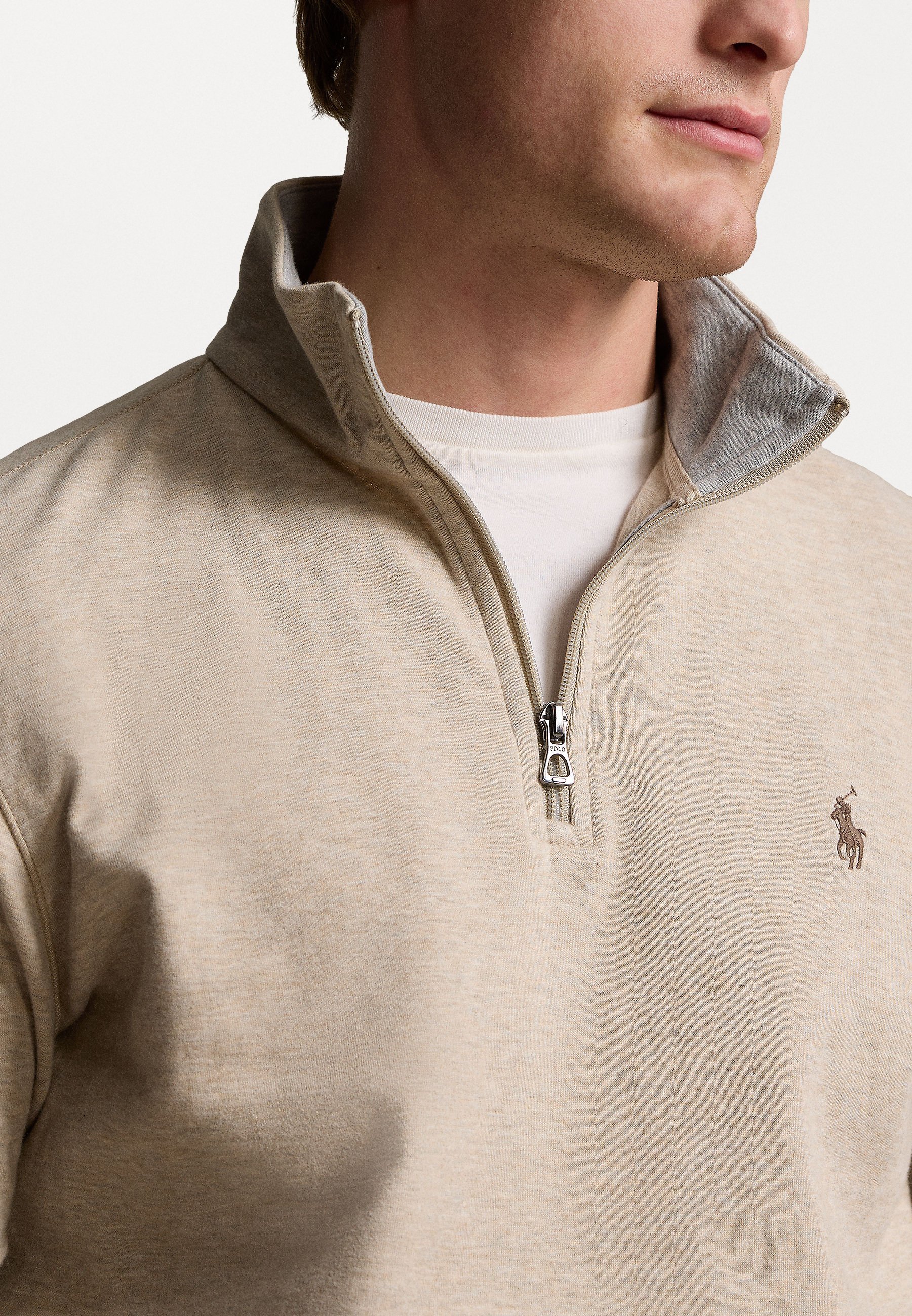 Felpa Polo Ralph Lauren LUXURY JERSEY con cerniera a un quarto - colore beige toscano mélange