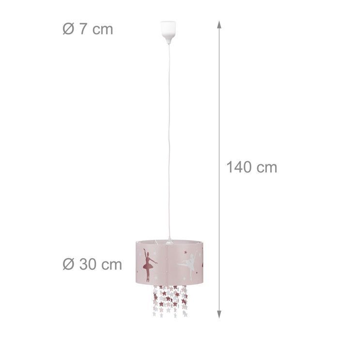 Relaxdays Pendant Lamp for Girls, Star Dancers, Ballerinas, Ceiling Mobile with Star Motifs for Children's Room, Pink