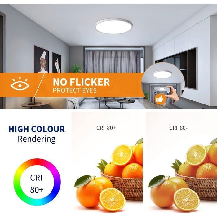 DORLINK Plafonnier LED Moderne - 24W 6500K Ø30cm - Étanche IP44 Blanc Pour Cuisine Salle d’Eau Entrée