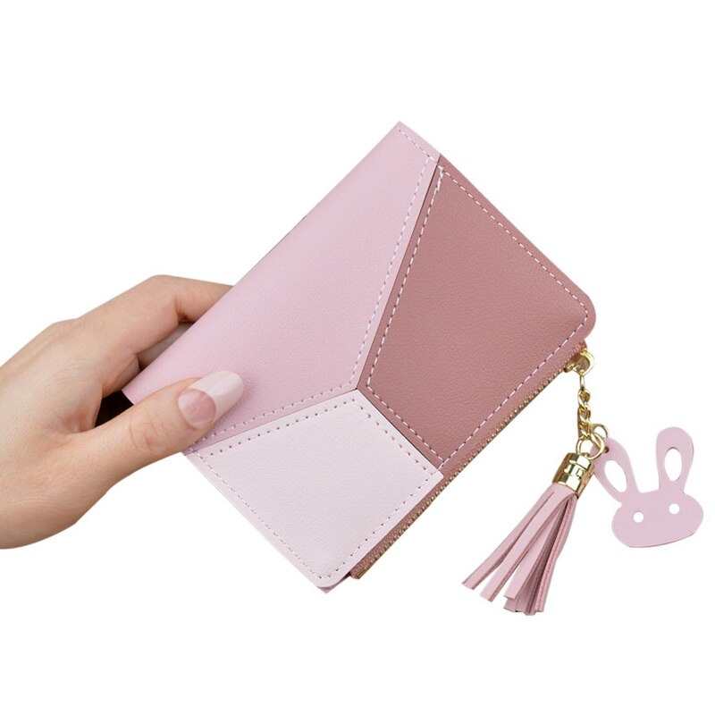 Nuovo portafoglio patchwork con nappine, portafoglio corto con cerniera, borsa capiente, pochette casual con tasche per carte.