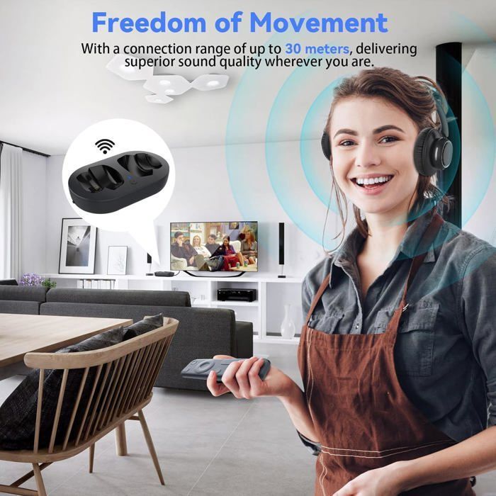 Casque TV sans fil - LAMPE DU PARFUMEUR - Modèle universel - 35 h autonomie - Bluetooth, USB-C - Faible latence