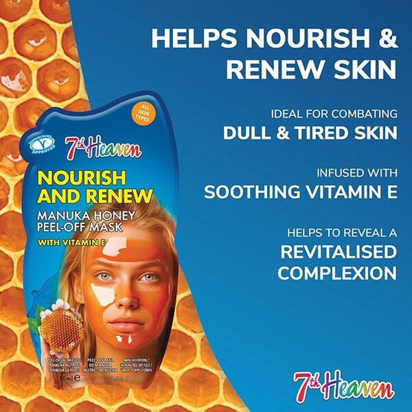 Mascarilla facial exfoliante de miel de Manuka 7th Heaven con vitamina E, paquete de 6 unidades