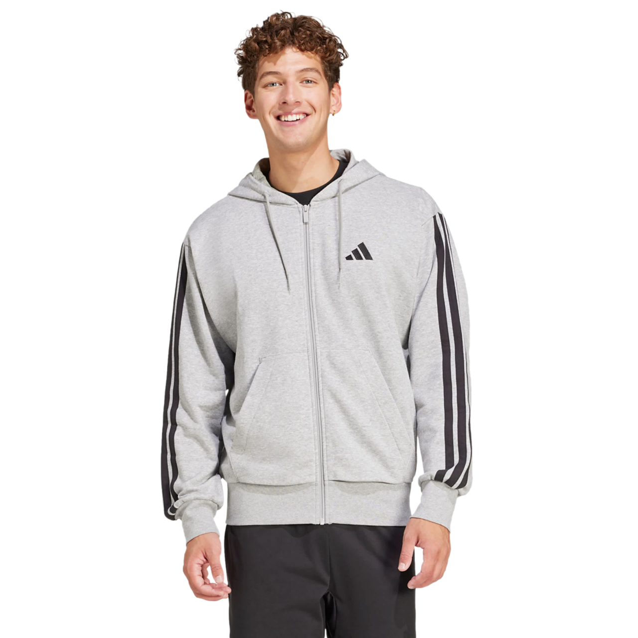 adidas Essentials 3 juostų prancūziško kilpinio džemperis su gobtuvu