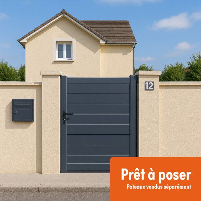 Portillon Aluminium Plein - Largeur 1m - Hauteur 1m75 – Gris anthracite - Prêt à poser
