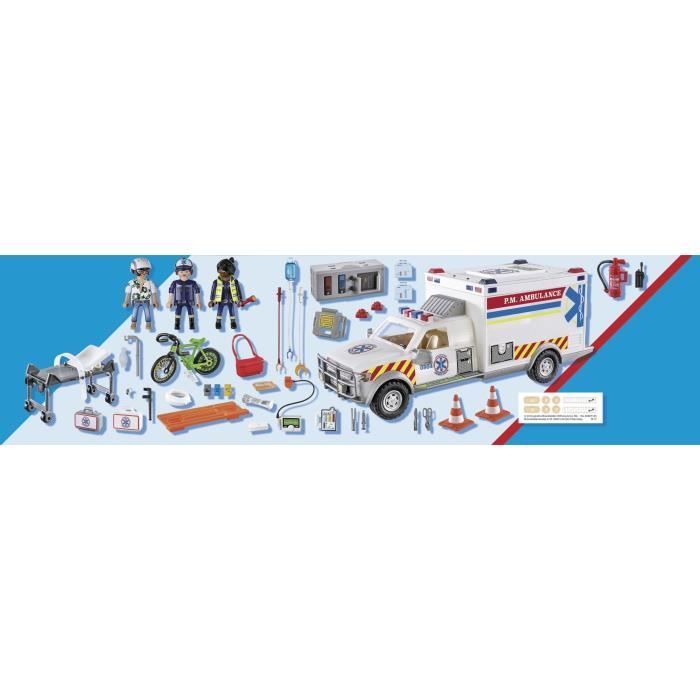 PLAYMOBIL 70936 Amerikanischer Krankenwagen mit Sanitätern und Verletztem, Stadtgeschehen, Die Sanitäter