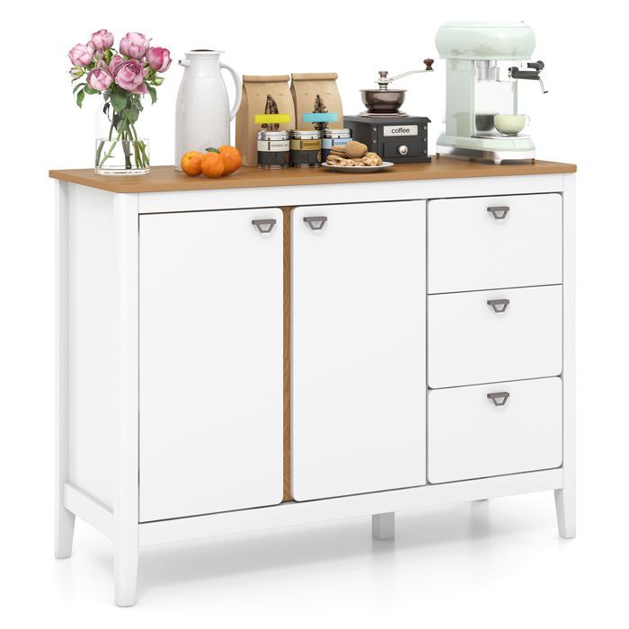 COSTWAY Buffet de Cuisine avec 2 Portes et 3 Tiroirs, Kits Anti-basculement, pour Cuisine, Salle à Manger, Salon, 106 x 40 x 80 cm