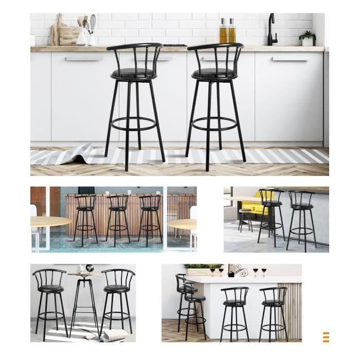 Conjunto de 2 banquetas de metal DREAMADE com encosto e apoio para os pés, giro de 360°, estilo industrial, para cozinha/bar, pretas.