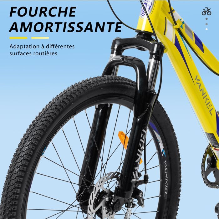 VANKEL 24-inch Children's Bike – 6-Speed Mountain Bike for Boys/Girls Ages 8-12 – Disc Brakes – Sport Yellow