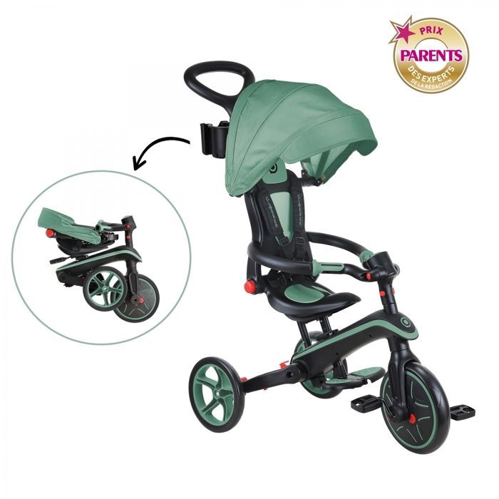 Triciclo Globber EXPLORER 4 em 1 Conversível e Dobrável - Verde Oliva