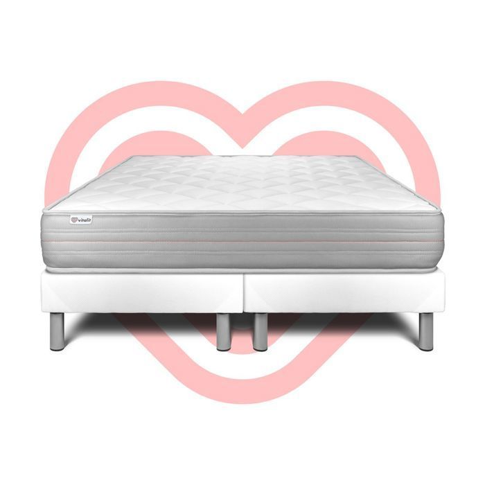Conjunto de colchón y base de cama de 200x200 cm - 2 bases de cama blancas - Vitalmemo Blanco