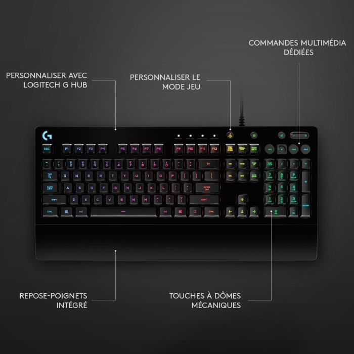 Clavier gamer - Filaire - Logitech G - G213 Prodigy - AZERTY - USB - Noir