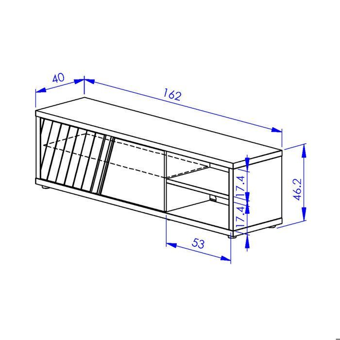Mueble para TV con 2 puertas, blanco mate y efecto madera de roble, con espacio de almacenamiento.