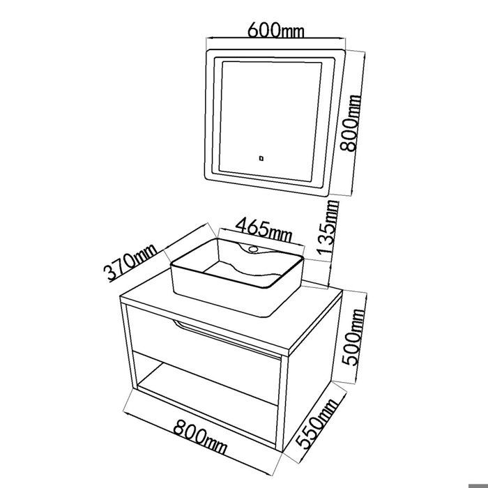 Single sink bathroom vanity unit 80cm wood and white with LED mirror LB-8153-80 LuxuryBain-