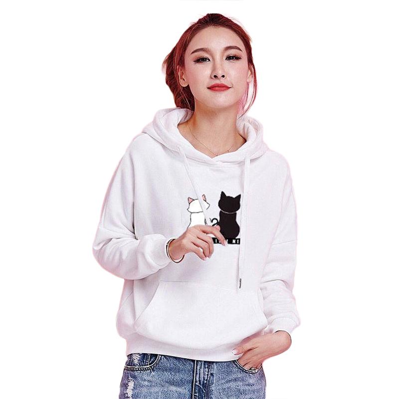 Sweat-shirt femme automne-hiver 2020, imprimé chat, poche, coupe ample, manches longues.
