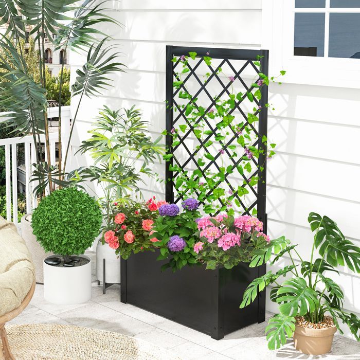 Jardinière avec Treillis - RELAX4LIFE - Bac à Fleurs Métallique - Résistance aux Intempéries - pour Terrasse - 63X31X112CM - Noir