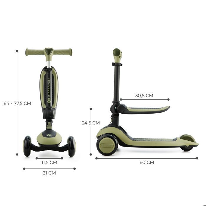 Draisienne 2 en 1 Kinderkraft HALLEY, Vélo et Trottinette 3 Roues, Guidon Réglable, Roues Lumineuses, Design Léger et Moderne, Vert