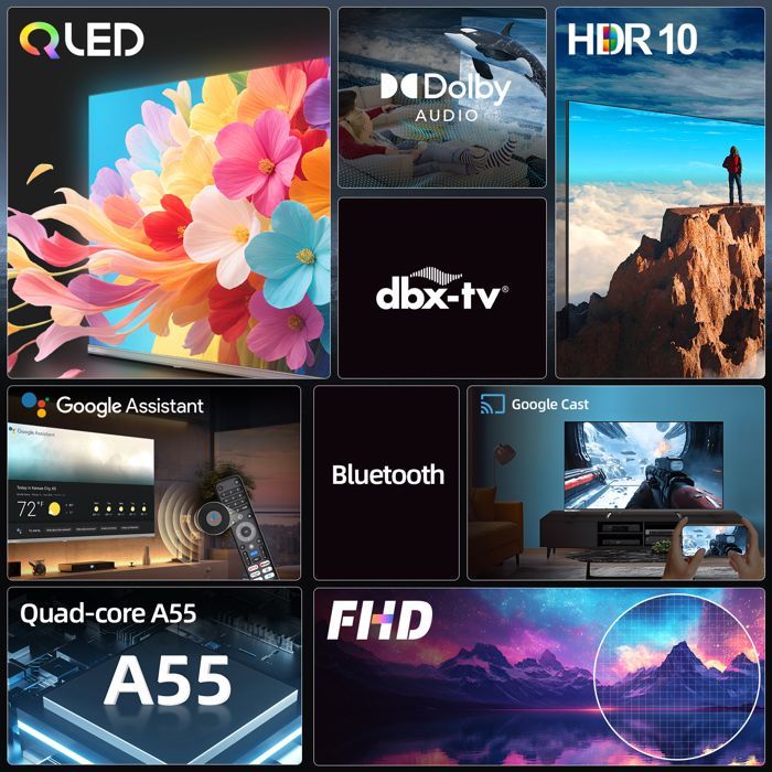 CHiQ L32QST Téléviseur Intelligent 32 Pouces QLED avec Google TV,Pleine HD HDR10,Son Dolby Audio & DBX-TV,Chromecast Intégré
