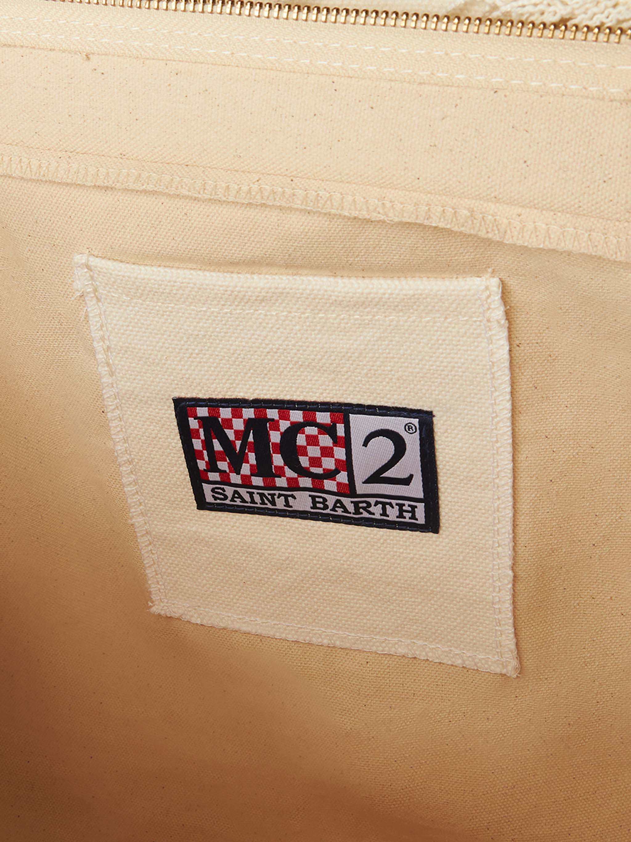 Beige katoenen toilettas met Saint Barth-logopatch en ritsvak | MC2 Saint Barth