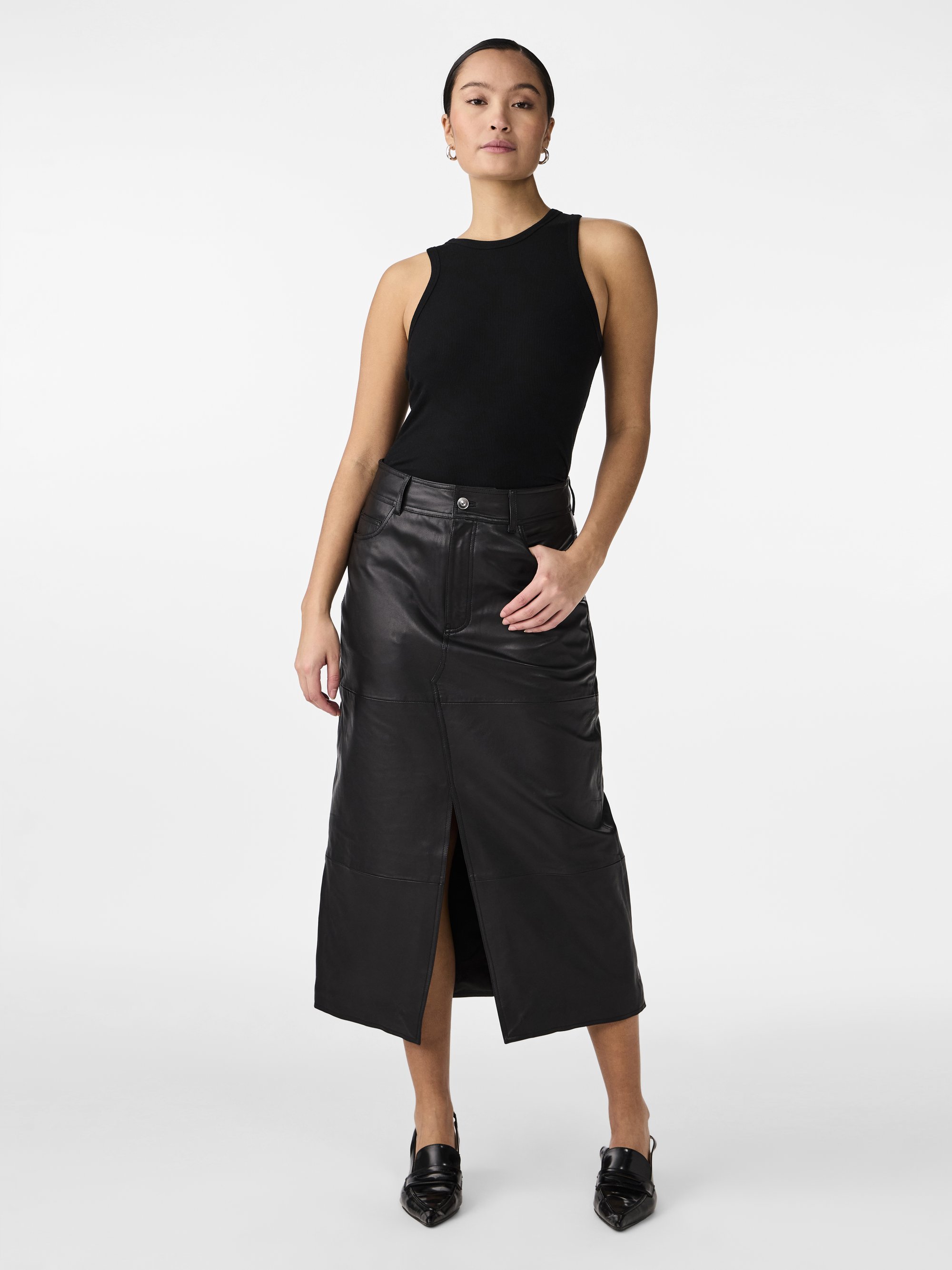 YAS YASMINA LANGE ROK - Leren rok - zwart