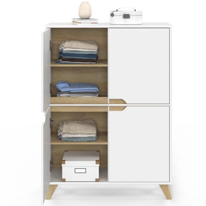 Mueble de almacenamiento escandinavo blanco de 4 puertas IDMARKET HELSINKI