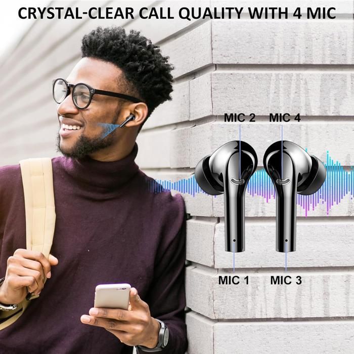 Auriculares inalámbricos con cancelación de ruido TOPESCT con ANC y ENC, Bluetooth 5.3, pantalla LED, resistencia al agua IP7, 35 horas de duración de la batería, sonido estéreo.