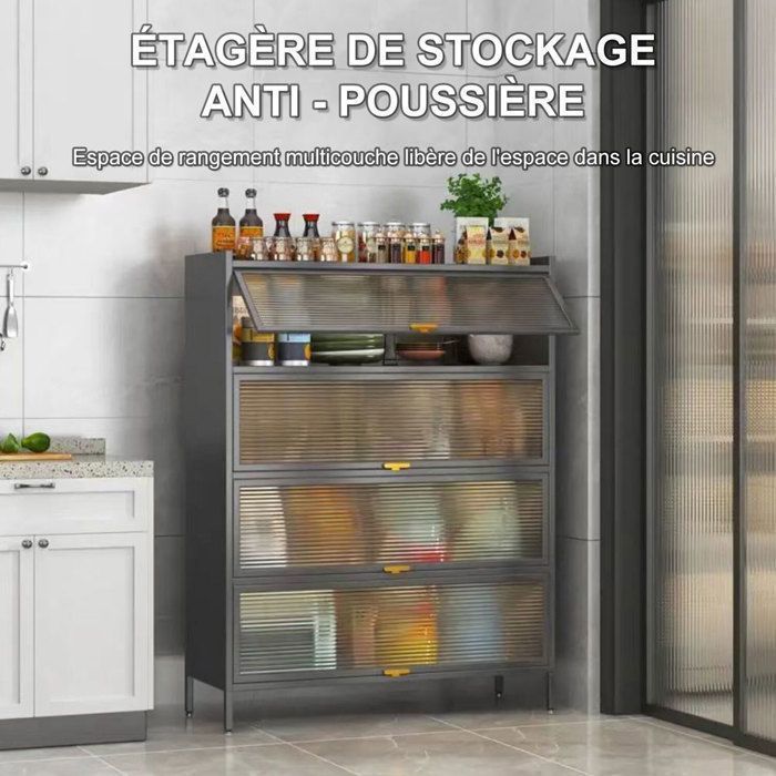 K IKIDO keukendressoir, opbergkast, 5 planken, zichtbare deur, 60L x 32B x 144H cm, grijs