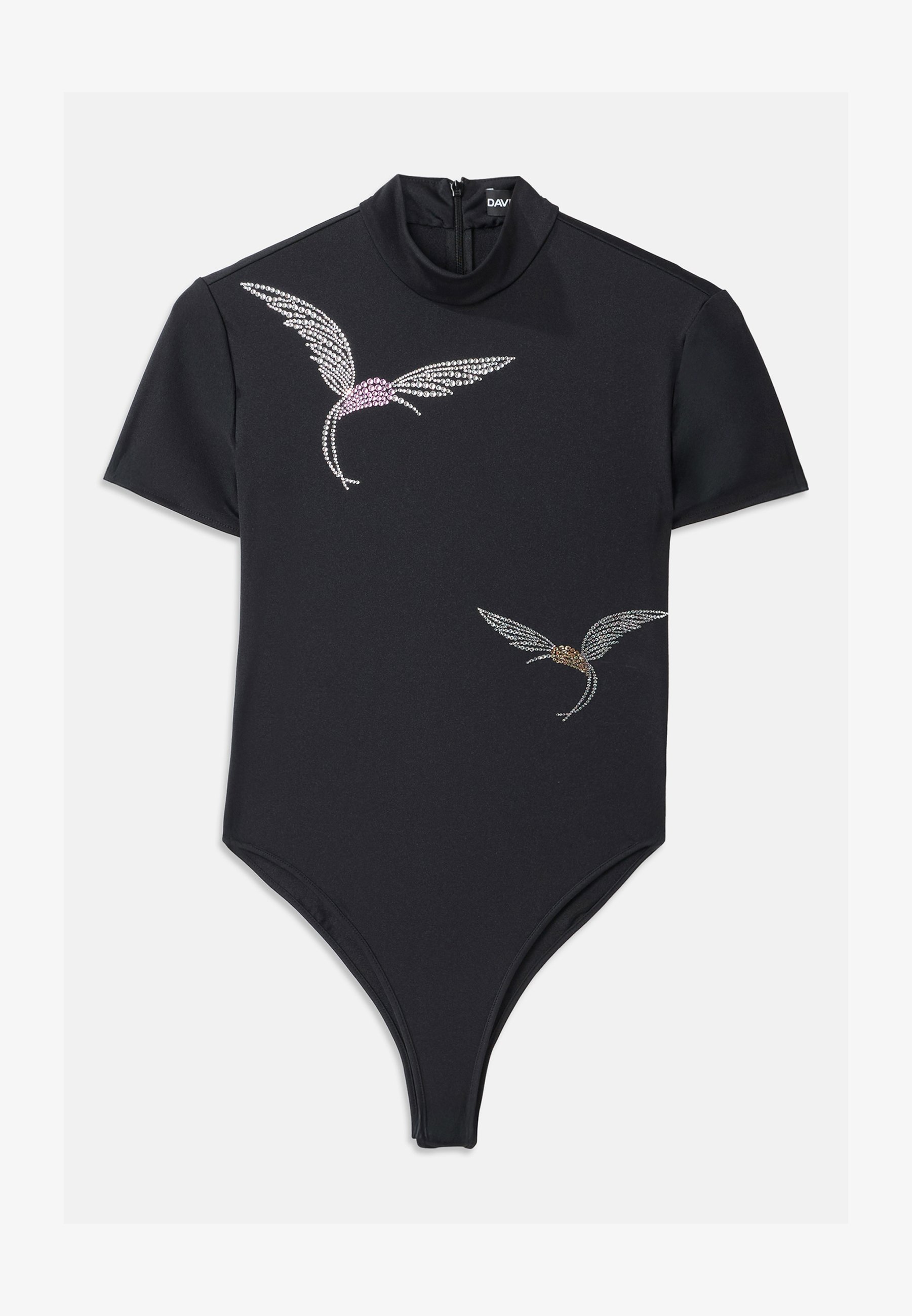 Body court David Koma à strass - T-shirt imprimé - noir/argenté