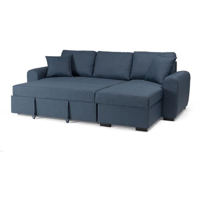 Reversible corner sofa bed - 4-seater - Blue fabric - HAMILTON - W 244 x D 151 x H 90 - Made in Ukraine