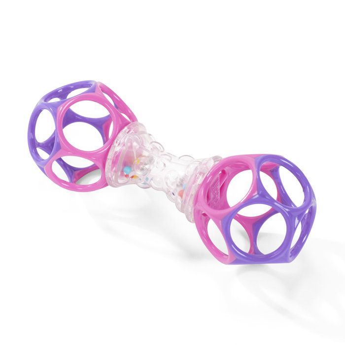 BRIGHT STARTS Coffret cadeau de naissance fille O'Ball avec 2 jouets bébé: un hochet et une O Ball Rose, Violet, Turquoise