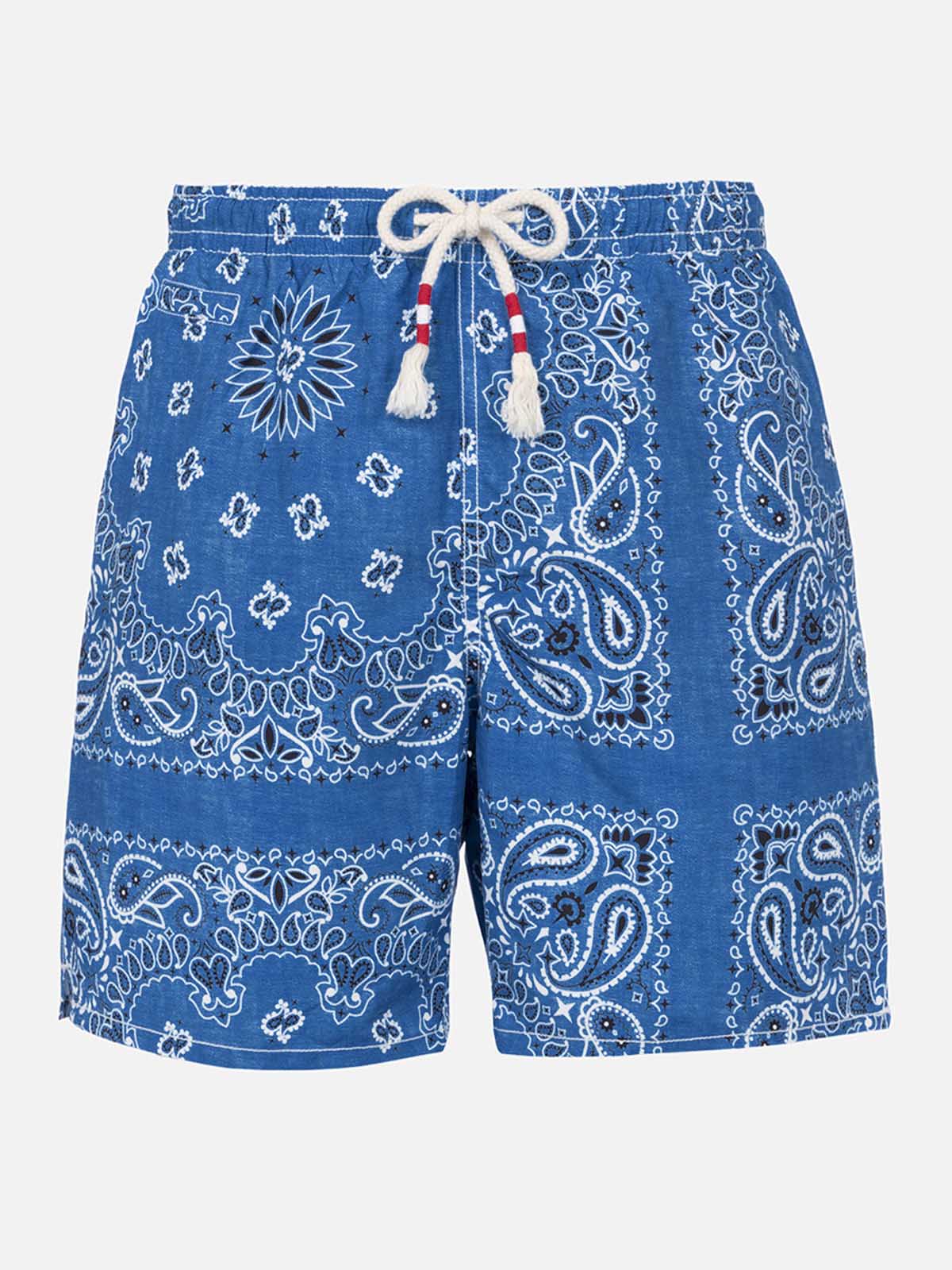 Heren zwempak van denim met bandana-print