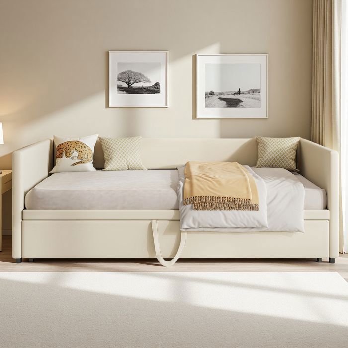 Sofá cama convertible para 2/3 personas, 90/180x200 cm, cama plegable con respaldo, terciopelo, beige.