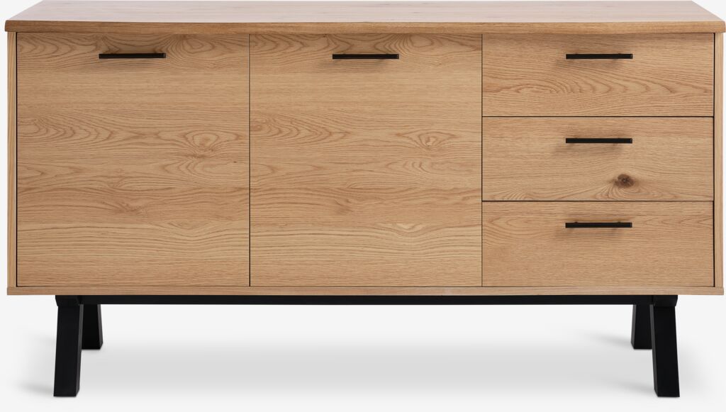 SANDBY Komoda s ladicama, 2 vrata, 3 ladice, Prirodni hrast/Crna