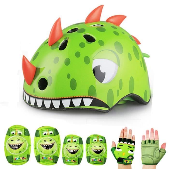 Safety Helmet Set - Lightweight and Adjustable - Dinosaur Shaped For cycling, skateboarding, scootering For children aged 2 to 7