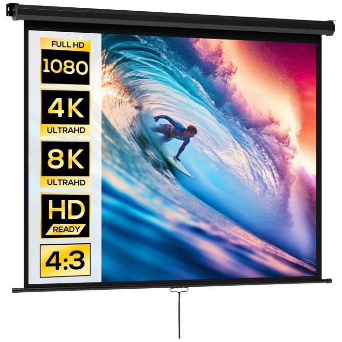 Pantalla de proyección HOMCOM de 84 pulgadas, formato 4:3, resolución 4K HD, para cine en casa, montaje en pared o techo, dimensiones: 181 cm (ancho) x 8 cm (profundidad) x 138 cm (alto), color negro.