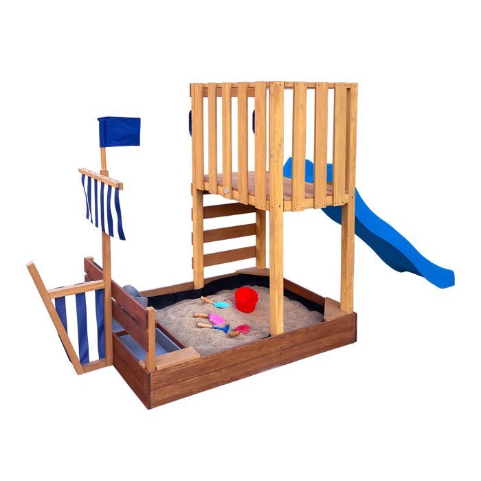 Zona de juegos - AXI - Vicky - Madera maciza - Tobogán azul - Arenero incluido
