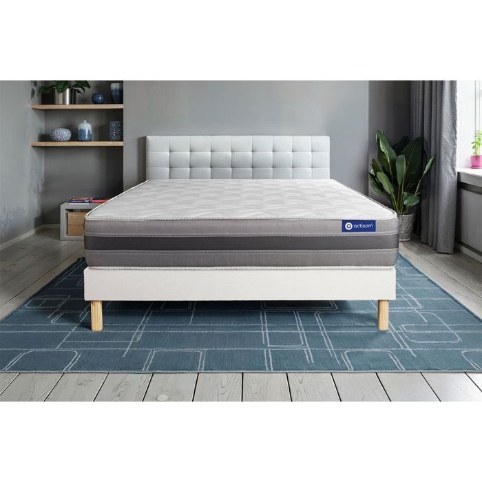 Matratze und Lattenrost-Set 90x200 cm – Weißer Lattenrost (Montage erforderlich) – Actilatex Relax