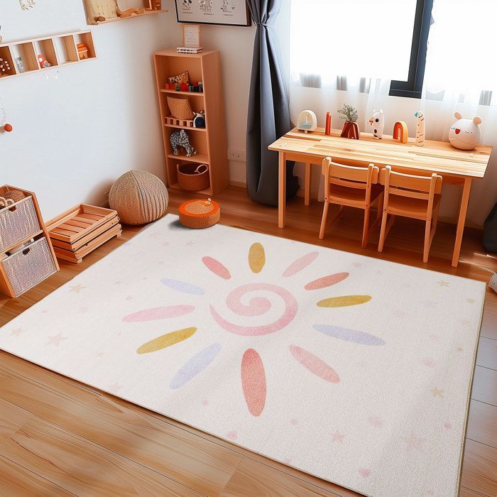 Carpetsale24 Tapis enfant motif soleils couleur beige 80x120 cm tapis chambre enfant tapis chambre bébé