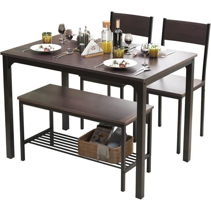 NEED Juego de comedor para 4 personas, 110 cm, 2 sillas con respaldo, banco para 2 personas con estante de almacenamiento,
