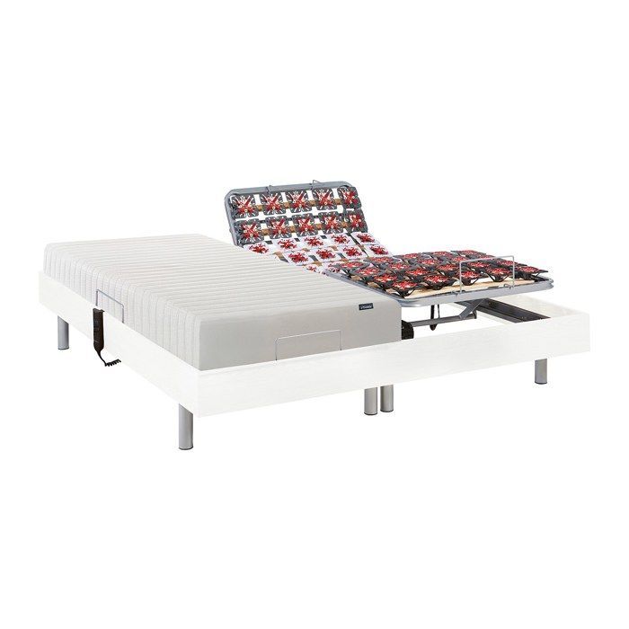 Cama eléctrica de relajación con base de láminas y colchón de látex confort - 2 x 70 x 190 cm - Blanca - ETHER by YSMÉE