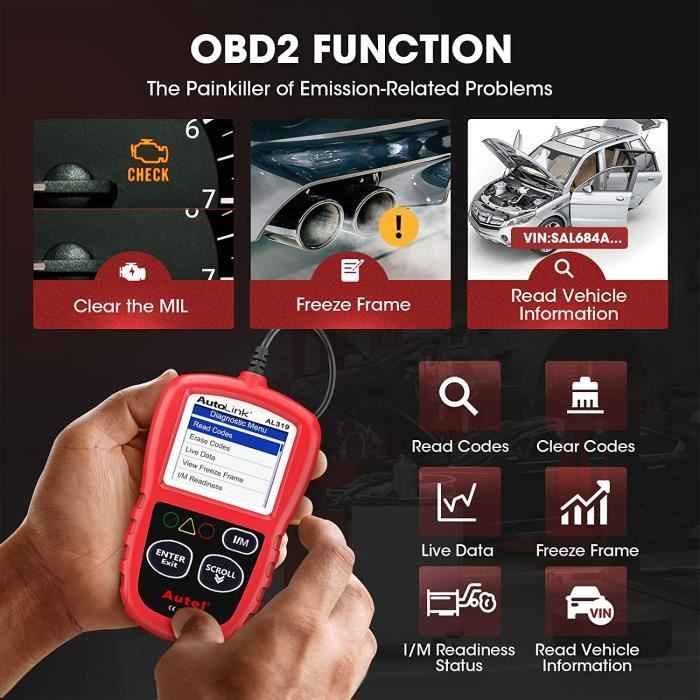 Autel AL319 Outil de diagnostic auto OBD2 - Lecteur de codes multimarque (français)