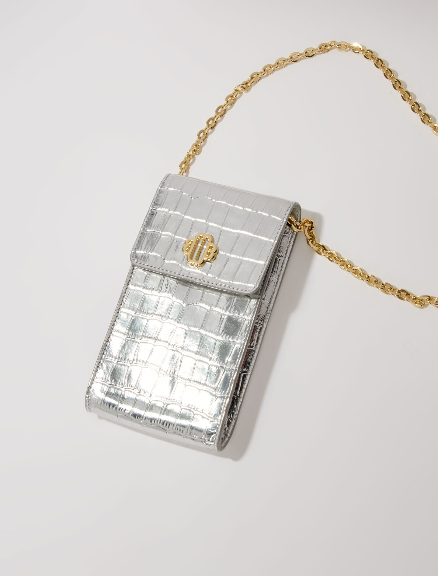 Metallic leren handtas met print - Zilver