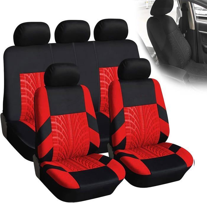 Coprisedili per auto, set da 9 pezzi in similpelle, coprisedili universali (rosso)