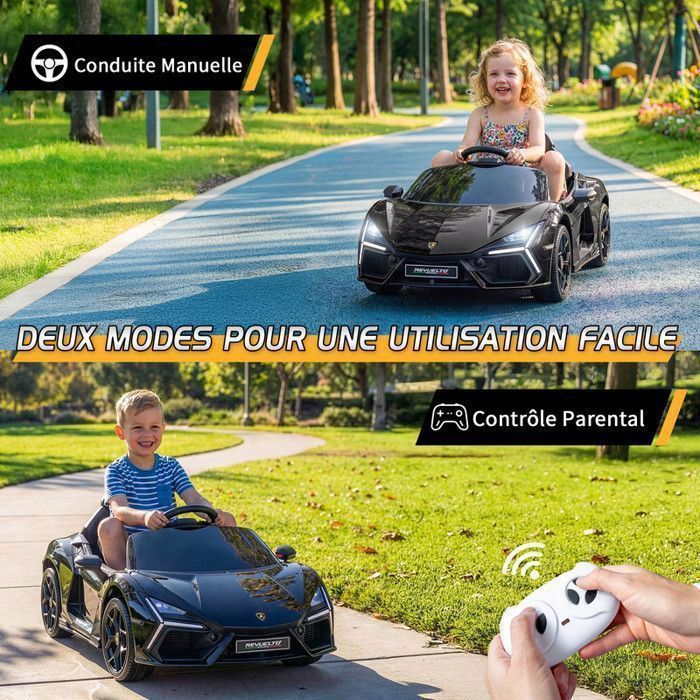 Lamborghini Revuelto Elektroauto – LALAHO – 3 Geschwindigkeiten, mit 2,4-GHz-Fernbedienung, für Kinder von 3–6 Jahren, Schwarz