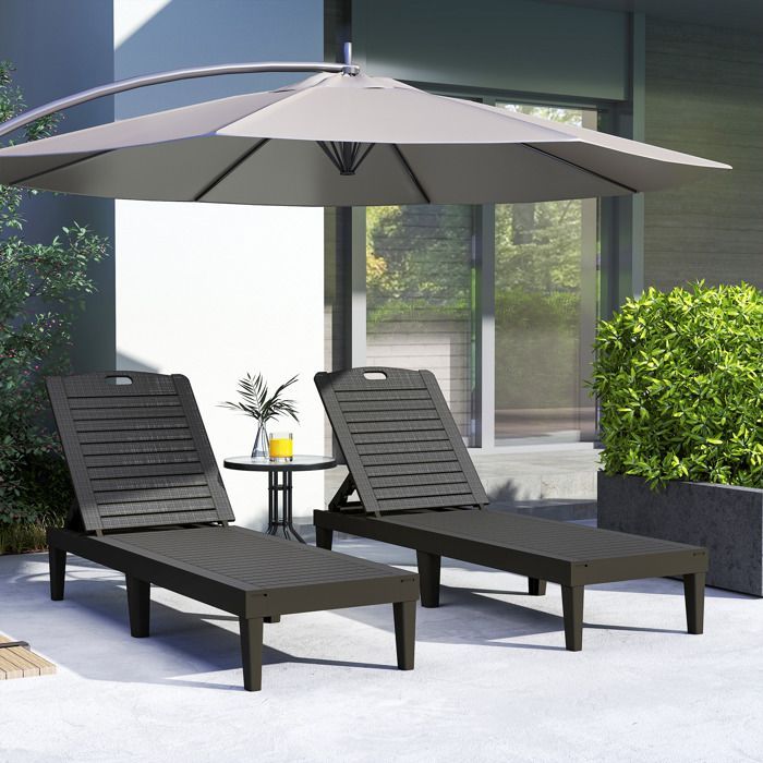 Set of 2 sun loungers - Outsunny - 4-position adjustable backrest - PP - 56 x 187 x 28 cm - black