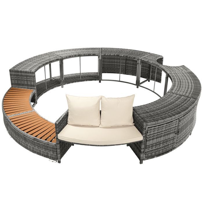 Estructura para spa/jacuzzi/piscina en resina tejida y madera, 283x283x55 cm, gris.