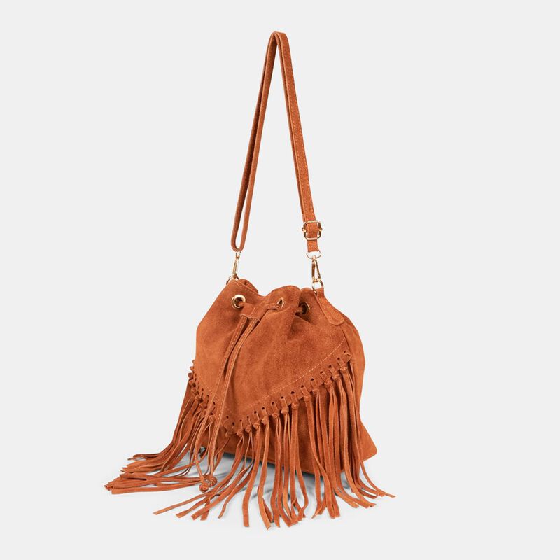 Borsa bucket da donna in suède con frange