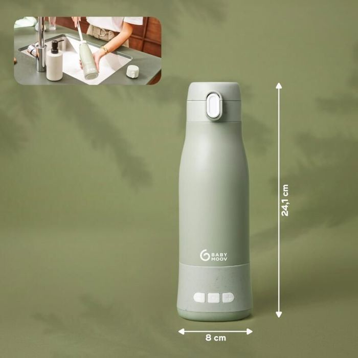 Babymoov Chauffe-biberons nomade Moov&Feed - Capacité 340ml - Température réglable - Maintien chaud, Vert Sauge