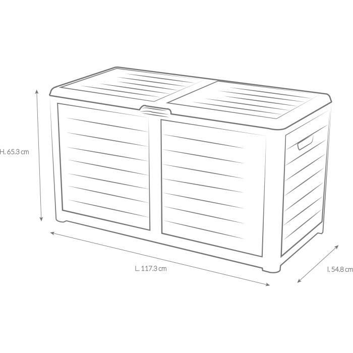 Gartenbox aus Kunststoff – EDA – BAYA – 420 l – Holzoptik – 117,3 x 54,8 x 65,3 cm (H) – Anthrazitgrau